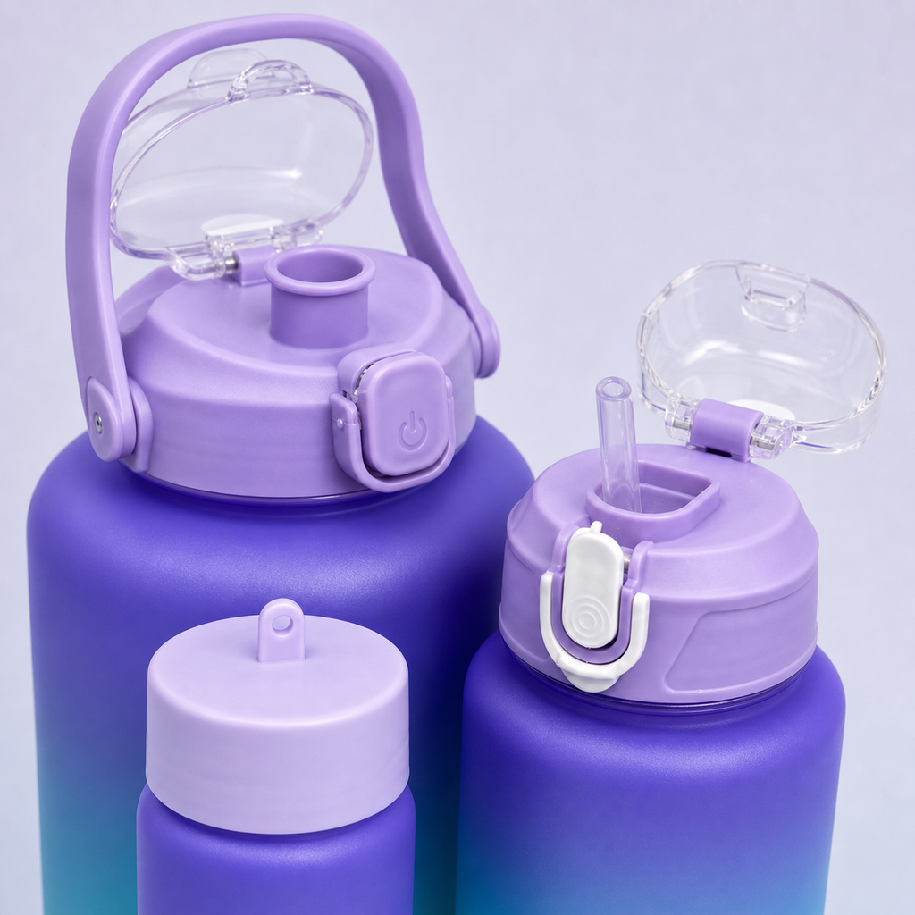 Bottles 3-in-1 shaker set Purple Turquoise - lids and details