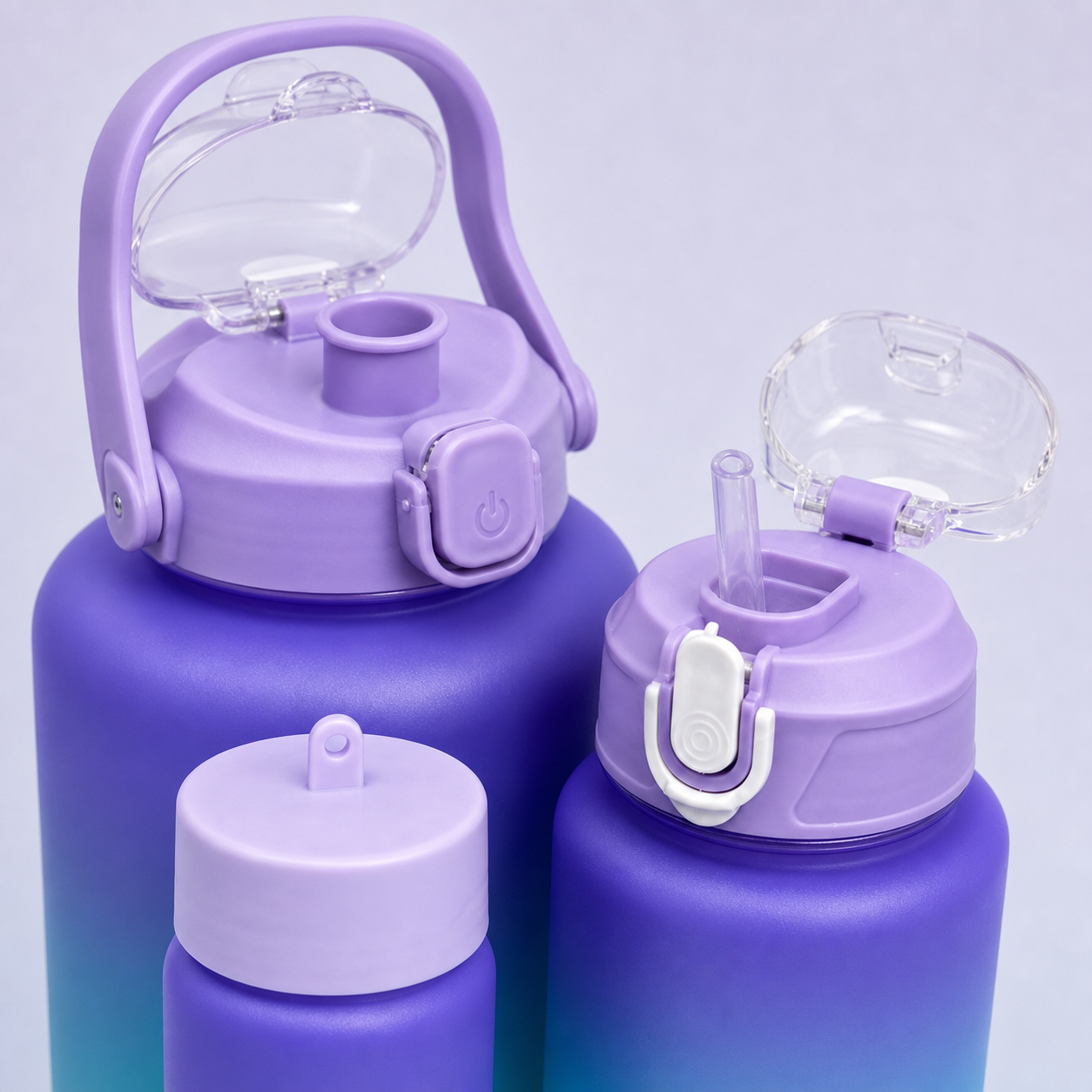Bottles 3-in-1 shaker set Purple Turquoise - lids and details