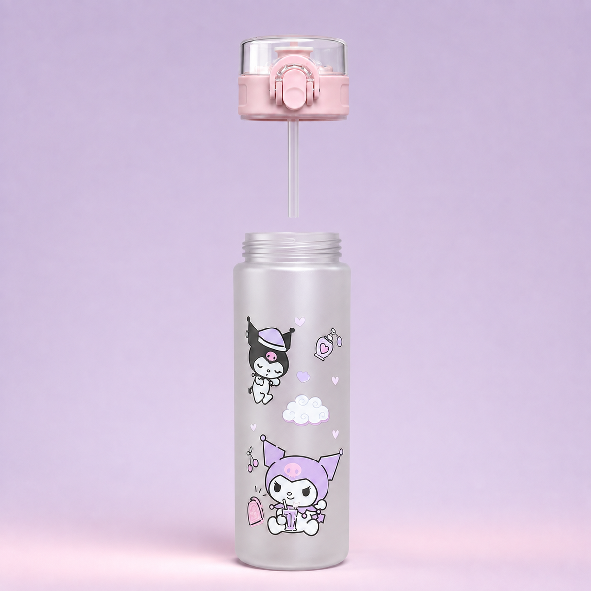 Baby Girl Shaker 800ml Melody Kuromi Baby Pink bottle and straw