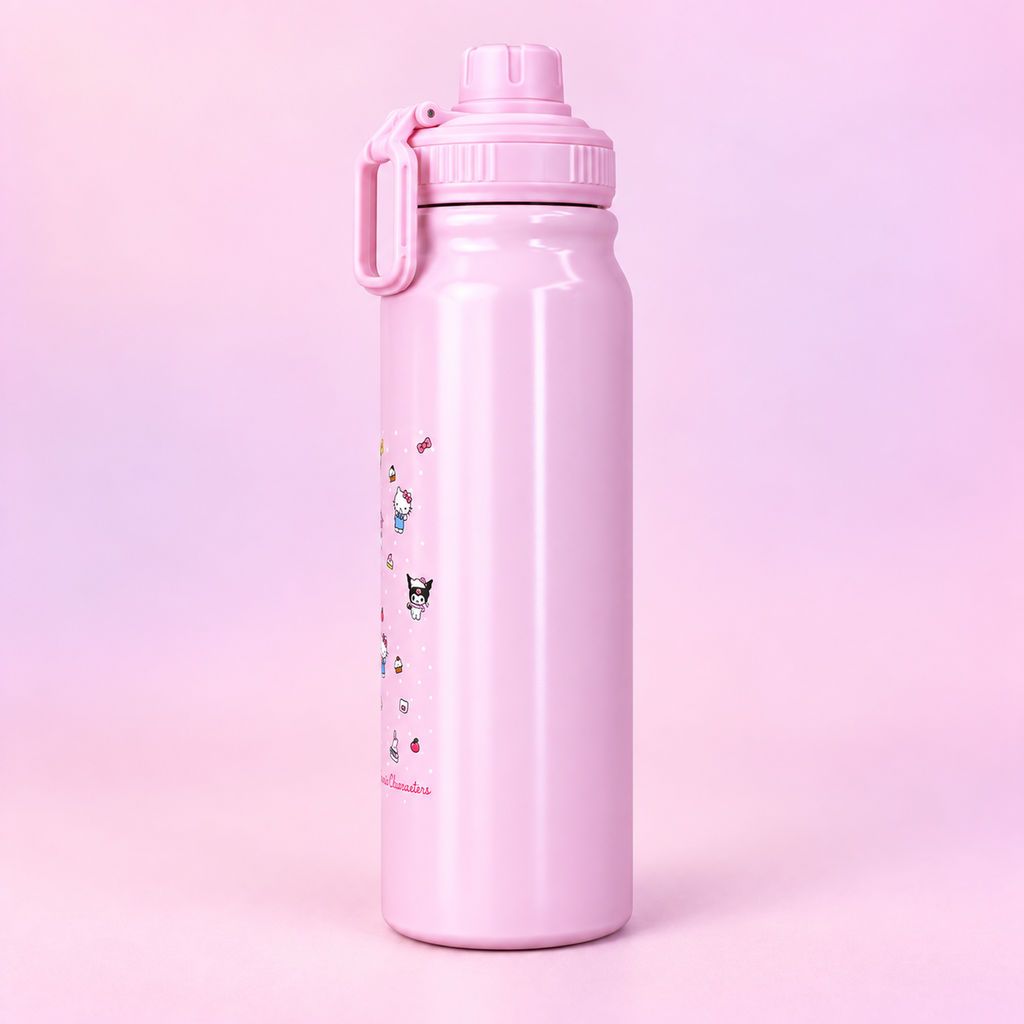 Hello Kitty Pink Stainless Steel Bottle 800ml angled view