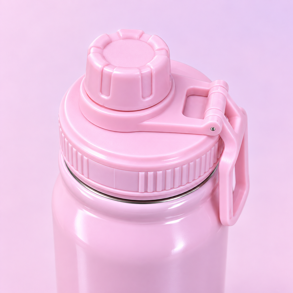 Hello Kitty Pink Stainless Steel Bottle 800ml lid and handle detail