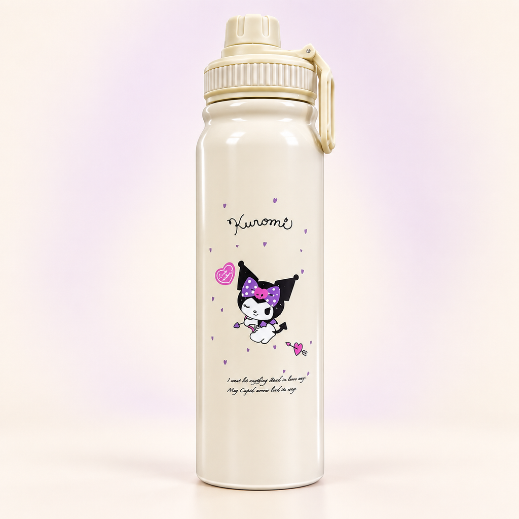 Kuromi Beige Stainless Steel Bottle 800ml front view
