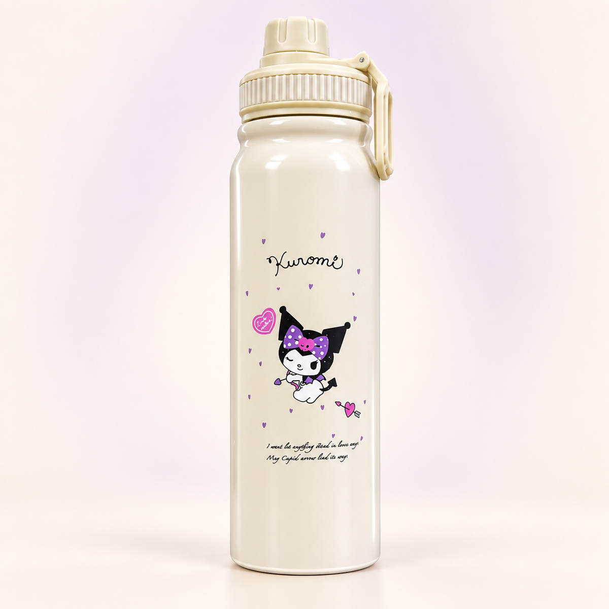 Kuromi Beige Stainless Steel Bottle 800ml front view