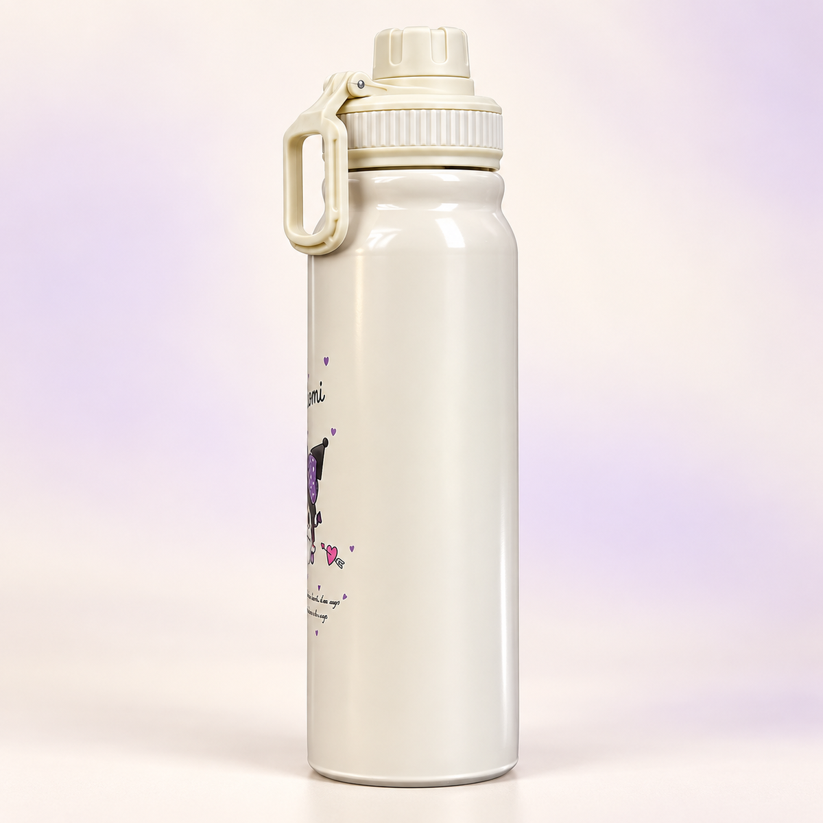 Kuromi Beige Stainless Steel Bottle 800ml side view