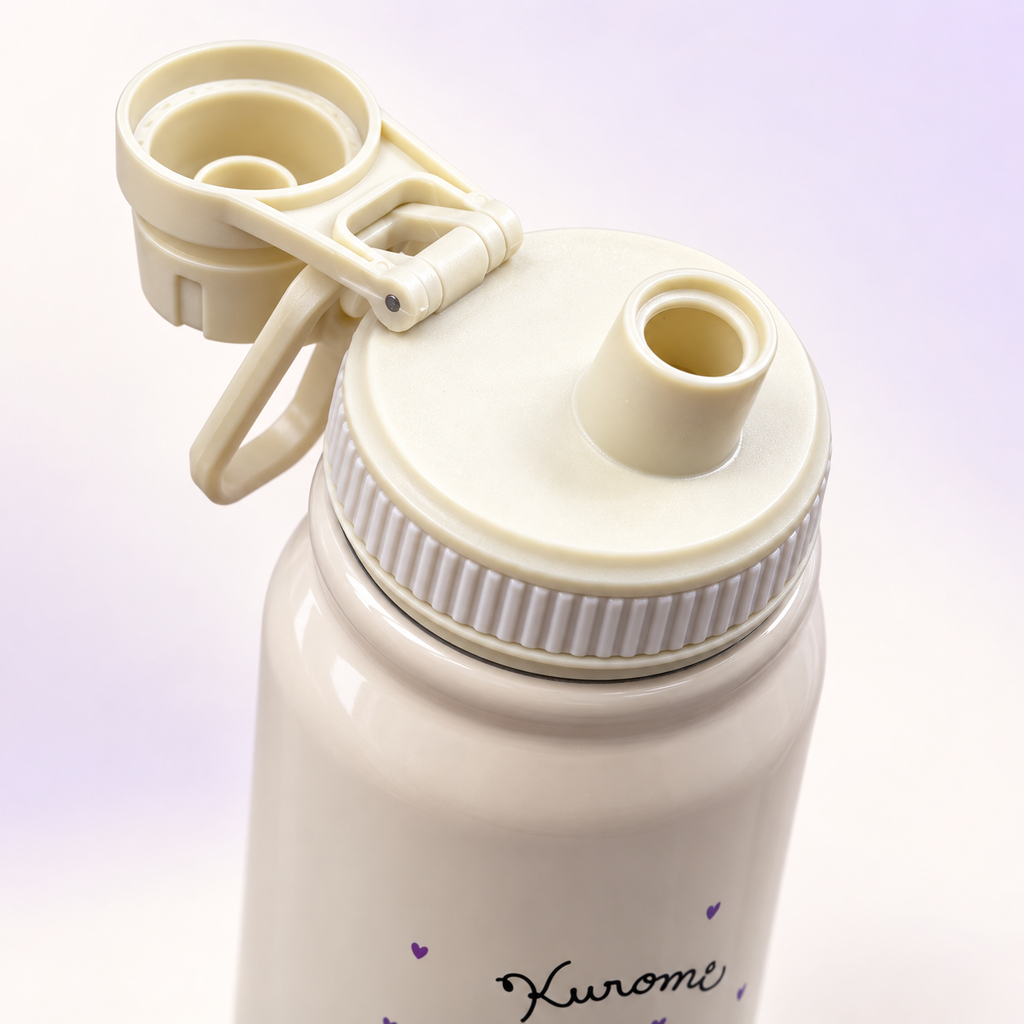 Kuromi Beige Stainless Steel Bottle 800ml drinking spout detail