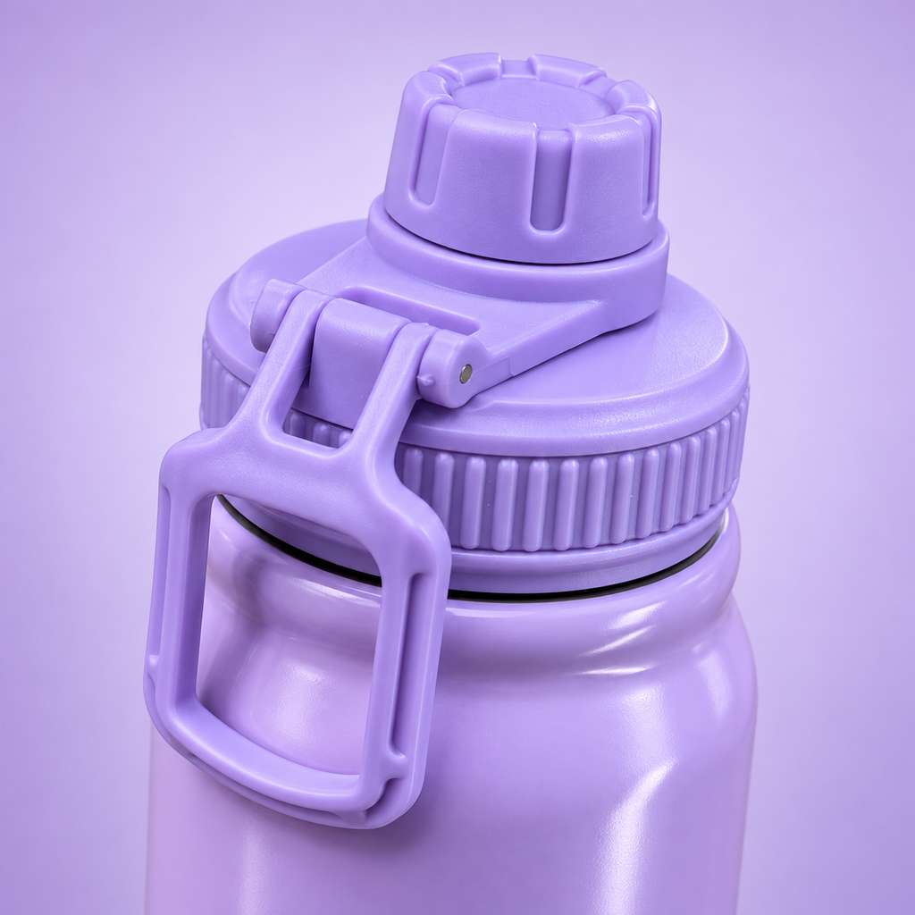 Kuromi Lavender Stainless Steel Bottle 800ml lid and handle detail