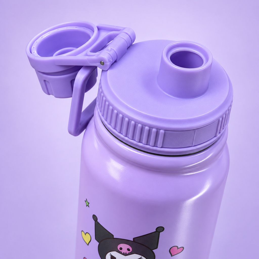 Kuromi Lavender Stainless Steel Bottle 800ml drinking spout detail