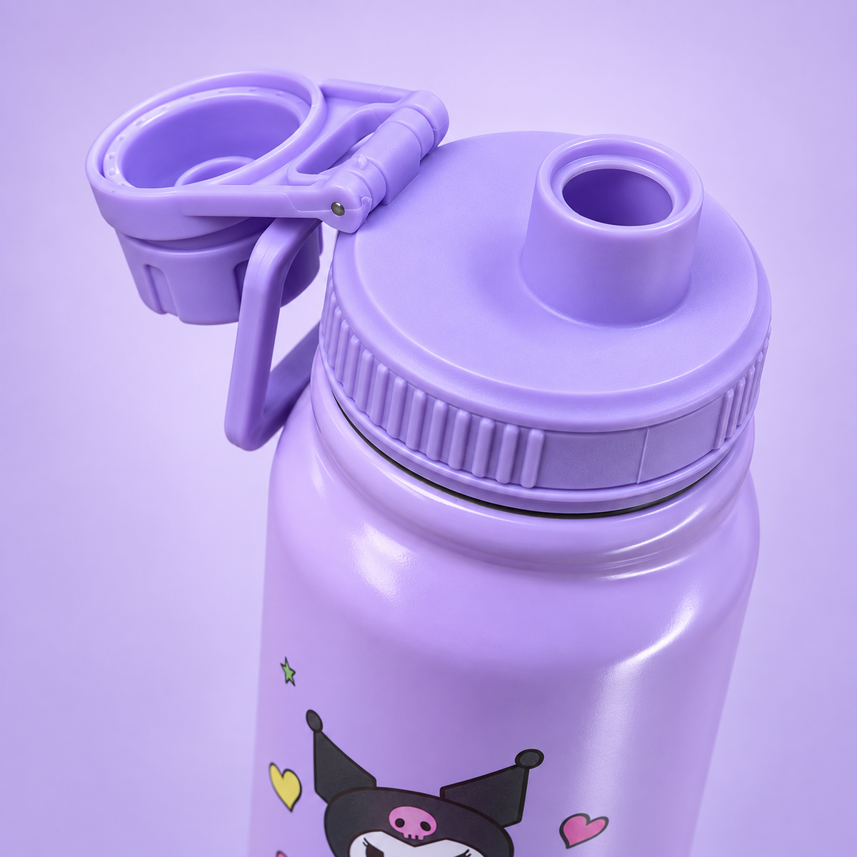 Kuromi Lavender Stainless Steel Bottle 800ml drinking spout detail