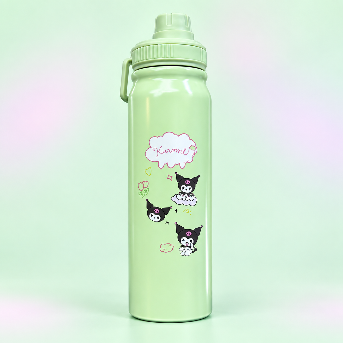 Kuromi Mint Green stainless steel bottle 800ml front view