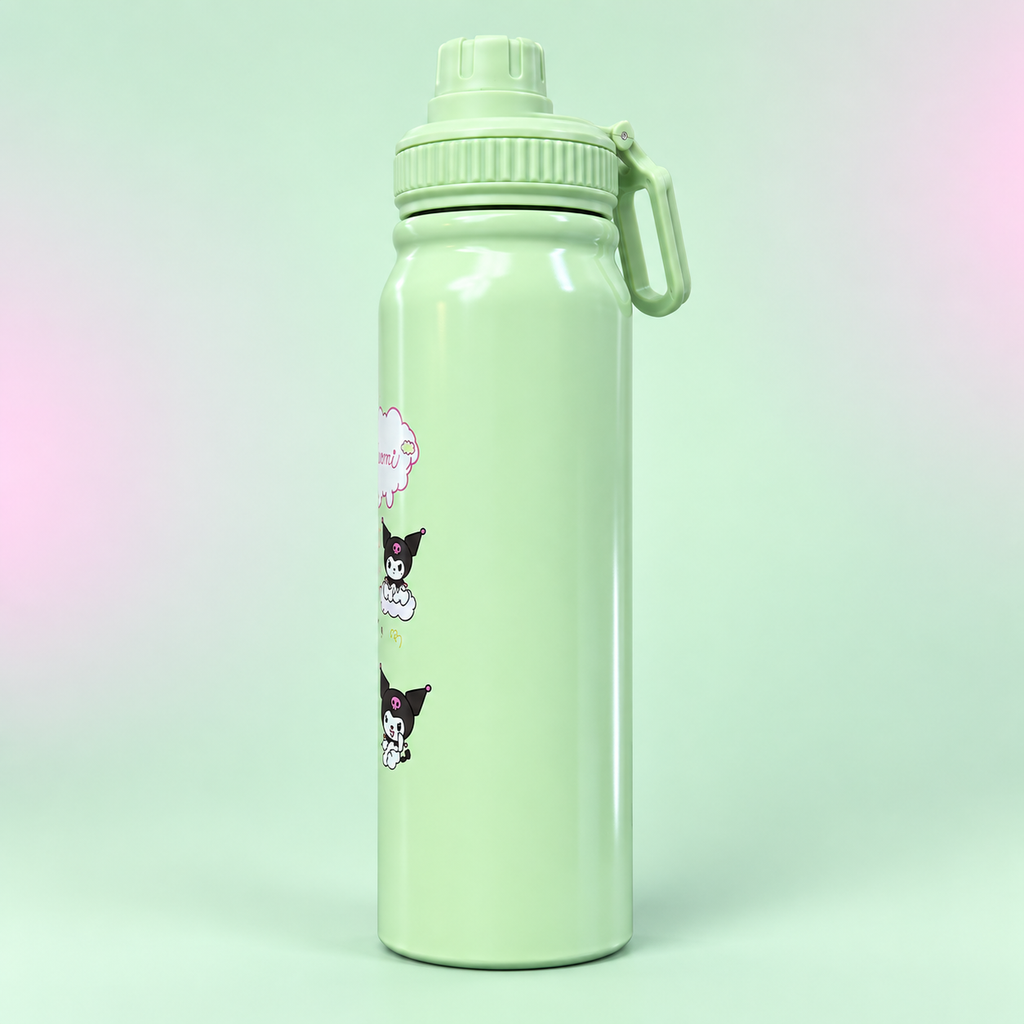 Kuromi Mint Green stainless steel bottle 800ml side view