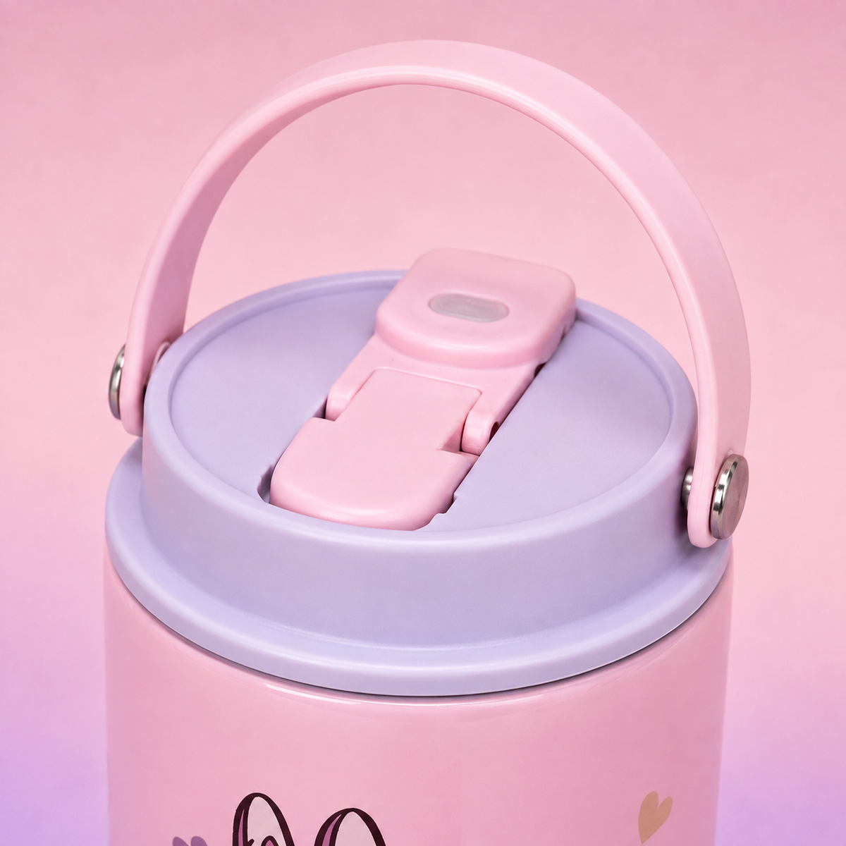 Labubu Stainless Steel Bottle 900ml Baby Pink Purple lid detail