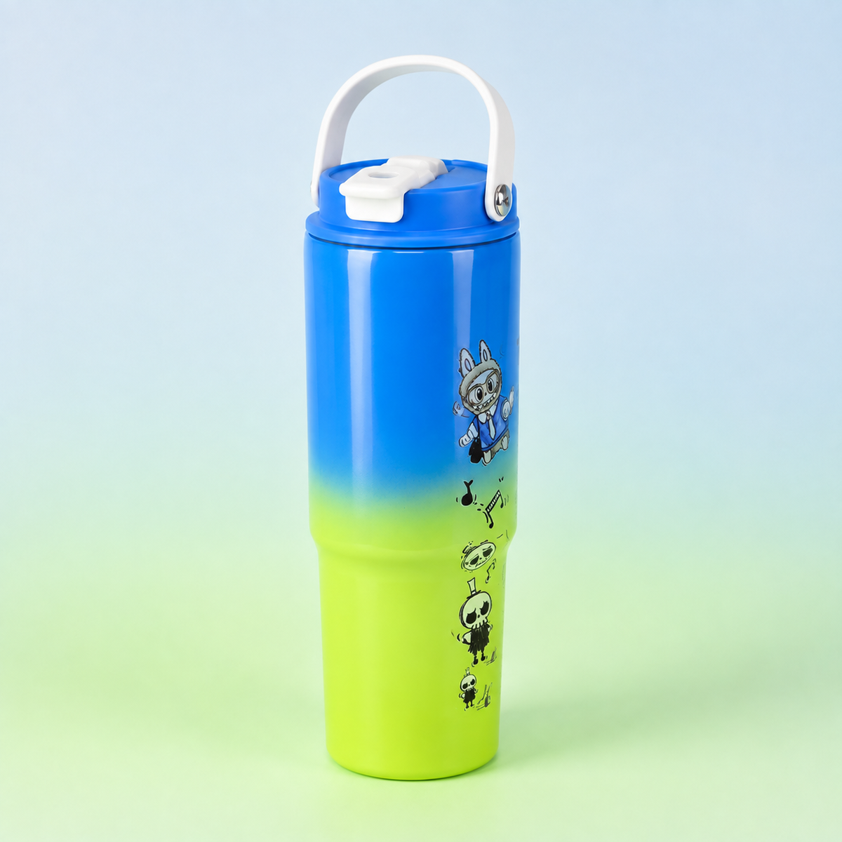 Labubu Stainless Steel Bottle 900ml Blue Green reverse design
