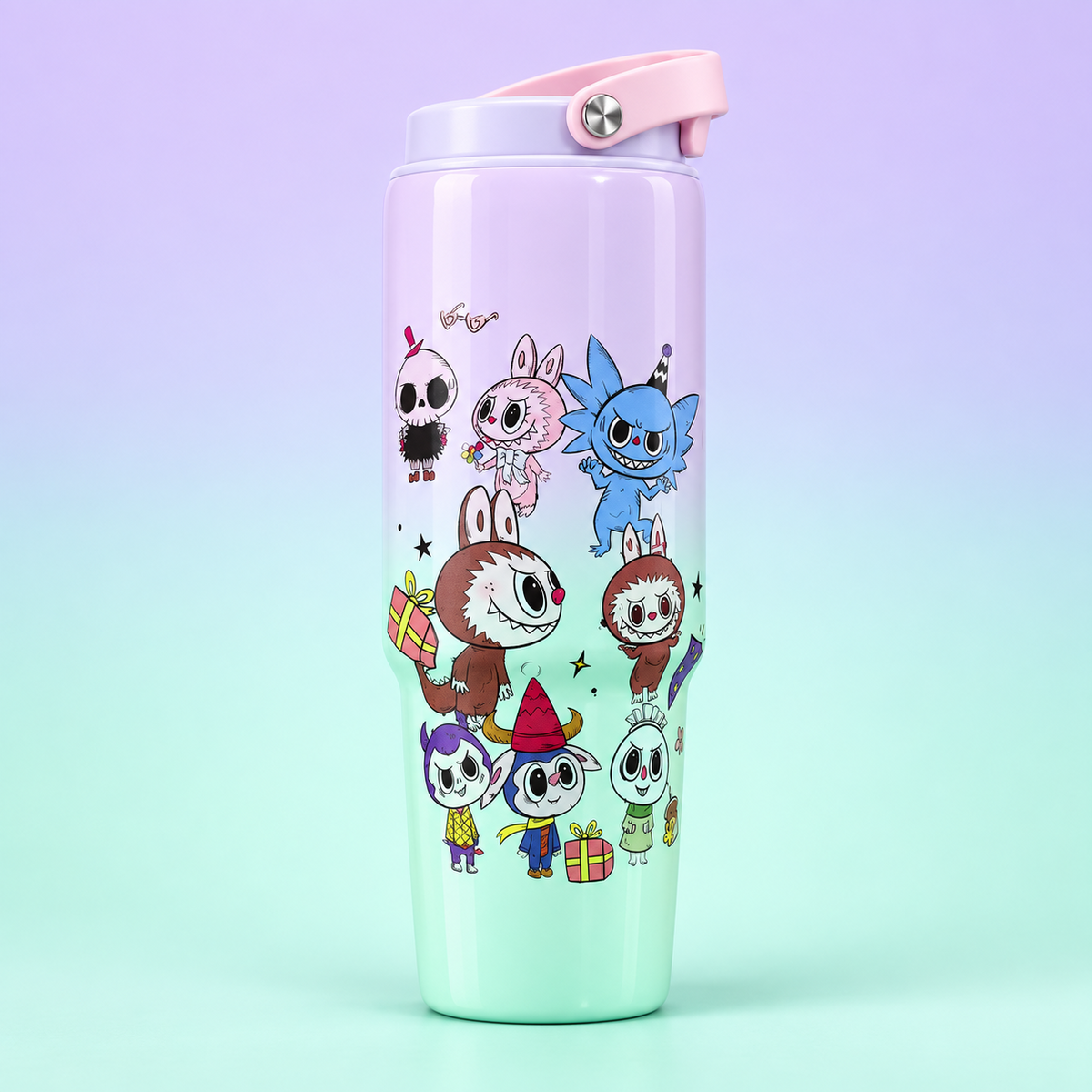 Labubu 900ml Lavender Turquoise Friends bottle front view