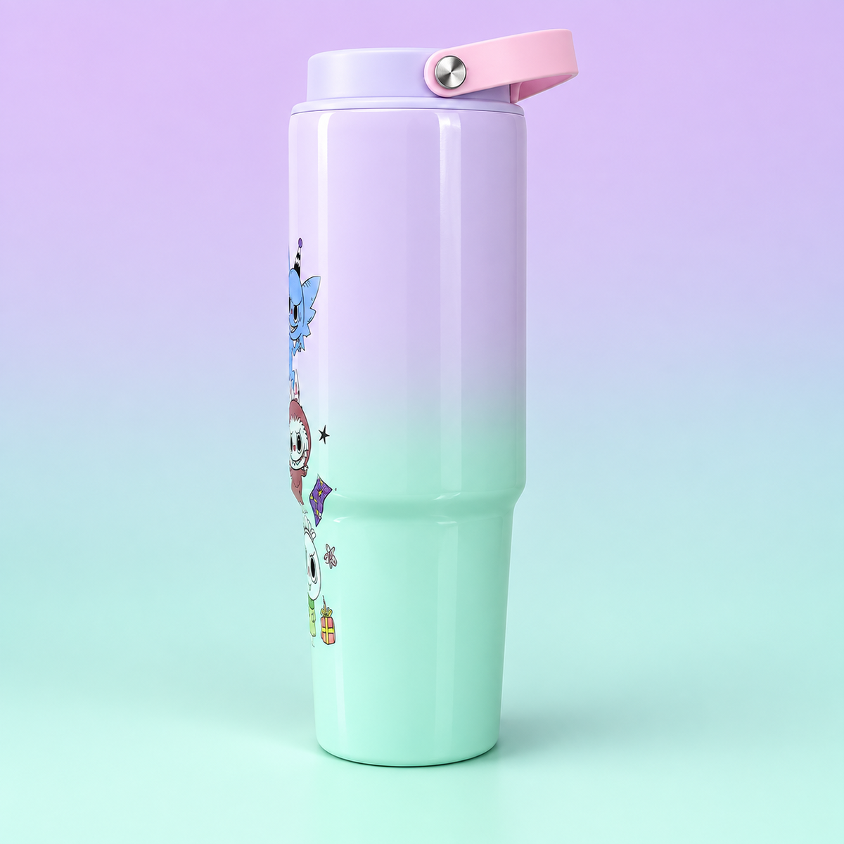 Labubu 900ml Lavender Turquoise Friends bottle side view