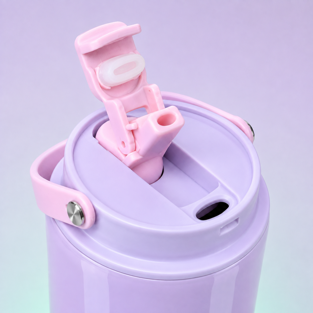 Labubu Stainless Steel Bottle 900ml Lavender Turquoise Star drinking lid detail