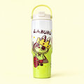 Labubu Stainless Steel Bottle 900ml White Yellow front view