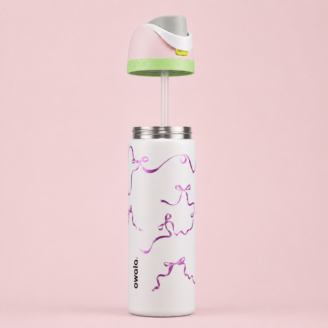 Owala FreeSip 710ml Pink Ribbons removable straw and lid