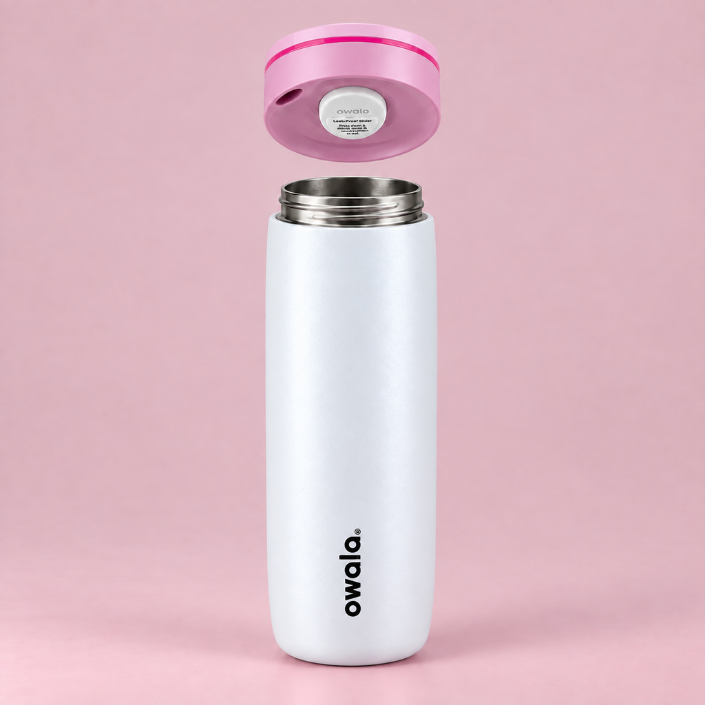 Owala SmoothSip Slider 590ml White open stainless steel cup